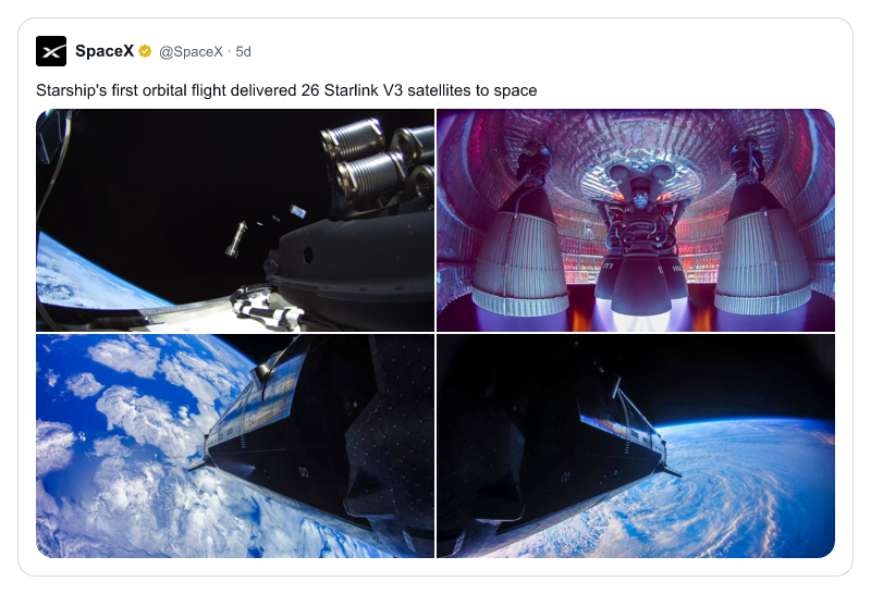 Quote view: the SpaceX post inset in a rounded gray hairline, smaller type, no action bar